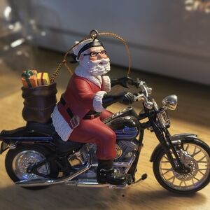 Harley-Davidson Santa on Black Motorcycle Ornament Original Box